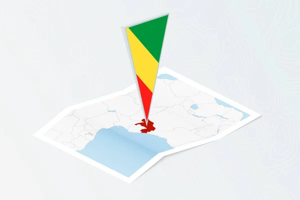 Carte Papier Isométrique Congo Avec Drapeau Triangulaire Congo Style Isométrique — Image vectorielle