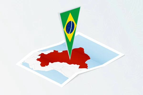 Carte Papier Isométrique Brésil Avec Drapeau Triangulaire Brésil Style Isométrique — Image vectorielle
