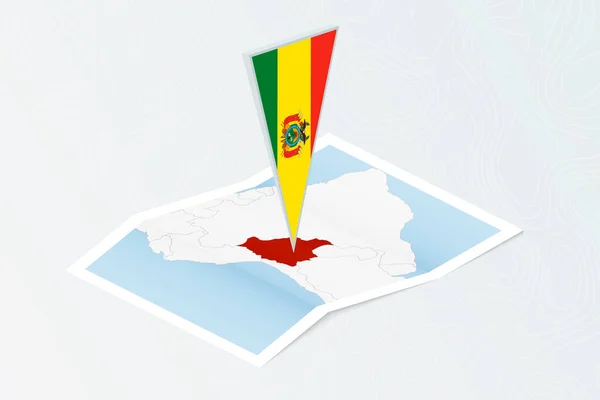 玻利维亚具有三角玻利维亚国旗的等距纸地图 具有等距风格 关于地形背景的地图 — 图库矢量图片