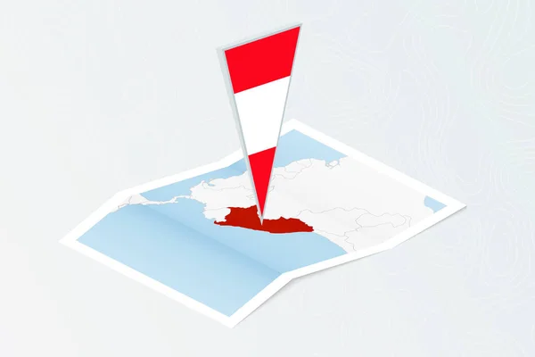 Isometrische Papieren Kaart Van Peru Met Driehoekige Vlag Van Peru — Stockvector