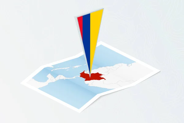Izometrická Papírová Mapa Kolumbie Trojúhelníkovou Vlajkou Kolumbie Izometrickém Stylu Mapa — Stockový vektor