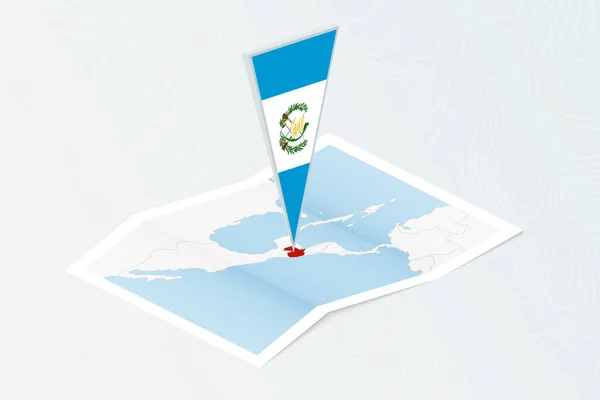 Carta Cartacea Isometrica Del Guatemala Con Bandiera Triangolare Del Guatemala — Vettoriale Stock