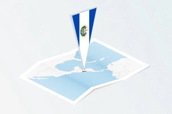 エルサルバドルの三角形の旗を持つ同型の紙地図 地形的背景の地図 — ストックベクタ