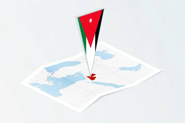 Isometrische Papierkarte Von Jordanien Mit Dreieckiger Flagge Von Jordanien Isometrischen — Stockvektor