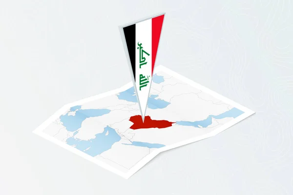 具有三角形伊拉克国旗的等距纸制伊拉克地图 关于地形背景的地图 — 图库矢量图片