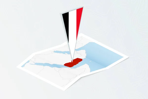Ισομετρικός Χάρτινος Χάρτης Της Υεμένης Τριγωνική Σημαία Της Υεμένης Ισομετρικό — Διανυσματικό Αρχείο