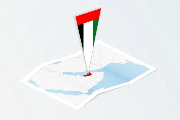 Isometrische Papierkarte Der Vereinigten Arabischen Emirate Mit Dreieckiger Flagge Der — Stockvektor