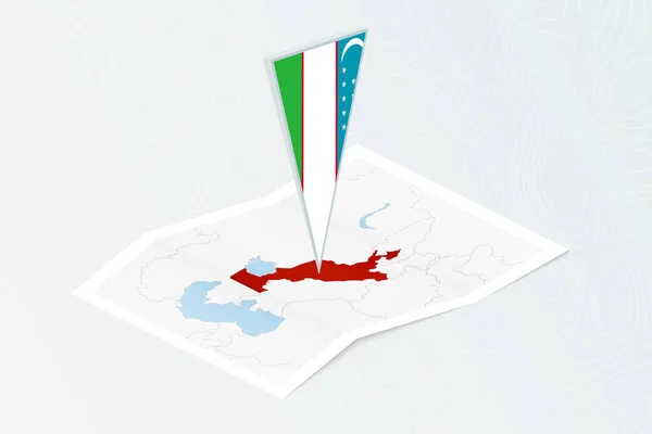 同型でウズベキスタンの三角形の旗を持つ同型の紙地図 地形的背景の地図 — ストックベクタ