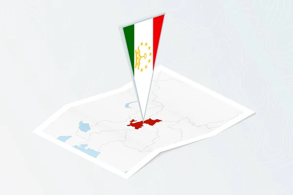 Izometrická Papírová Mapa Tádžikistánu Trojúhelníkovou Vlajkou Tádžikistánu Izometrickém Stylu Mapa — Stockový vektor