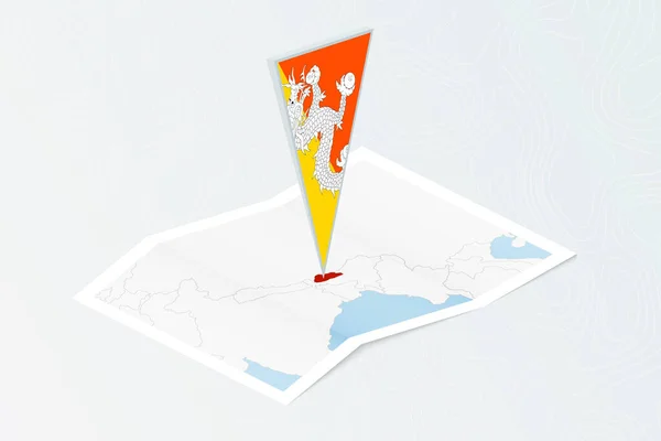 Mapa Papel Isométrico Butão Com Bandeira Triangular Butão Estilo Isométrico — Vetor de Stock