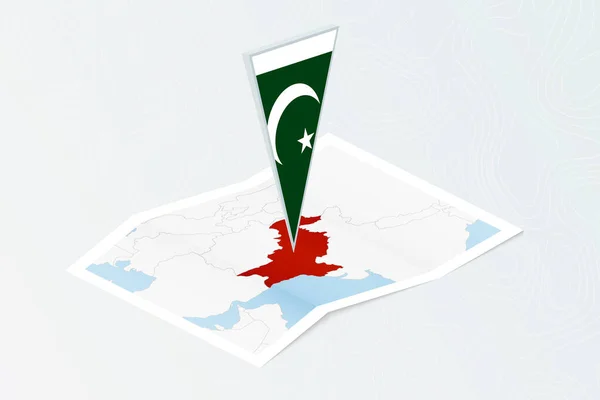 Pakisztán Izometrikus Papír Térképe Háromszögletű Pakisztáni Zászlóval Izometrikus Stílusban Térkép — Stock Vector