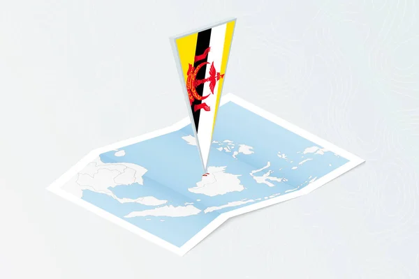 ブルネイの三角形の旗を持つ同型の紙地図 地形的背景の地図 — ストックベクタ