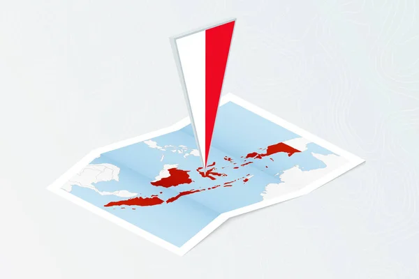 Mapa Isométrico Papel Indonesia Con Bandera Triangular Indonesia Estilo Isométrico — Vector de stock