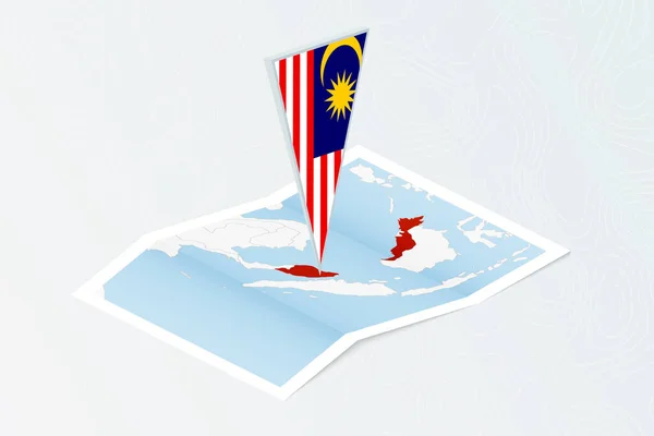 Mapa Papel Isométrico Malasia Con Bandera Triangular Malasia Estilo Isométrico — Vector de stock