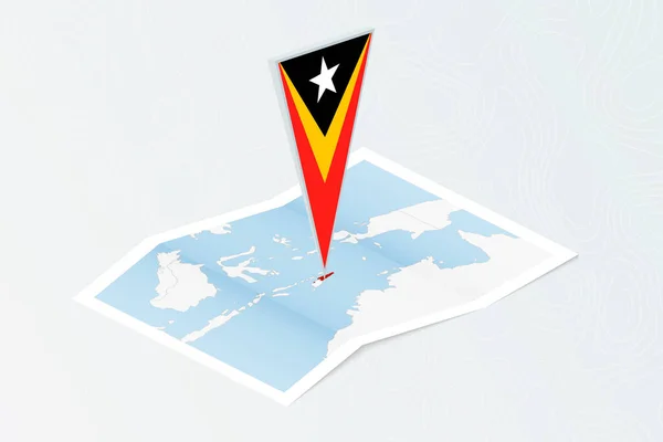 Izometrická Papírová Mapa Východního Timoru Trojúhelníkovou Vlajkou Východního Timoru Izometrickém — Stockový vektor