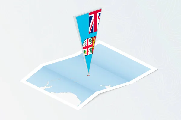 具有斐济三角旗的等距纸质斐济地图 具有等距风格 关于地形背景的地图 — 图库矢量图片