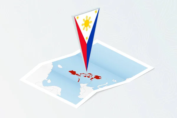 フィリピンの三角形の旗を持つ同型の紙地図 地形的背景の地図 — ストックベクタ