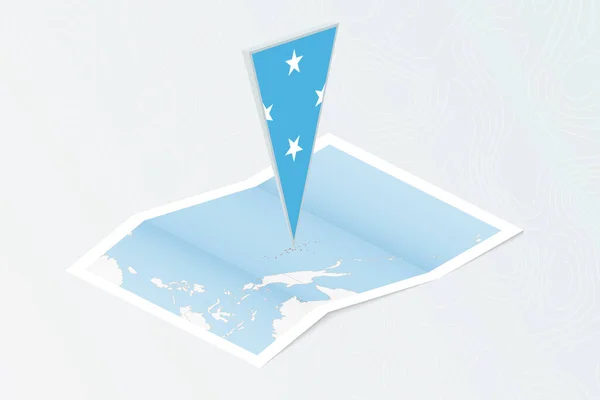 ミクロネシア連邦の三角形の旗を持つ等方紙地図 地形的背景の地図 — ストックベクタ