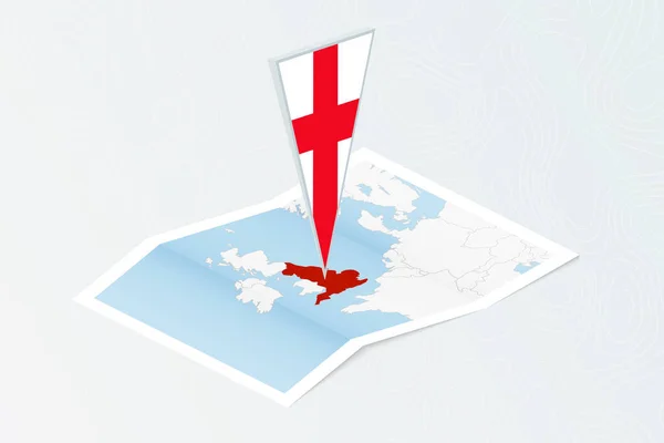 Isométrico Mapa Papel Inglaterra Con Bandera Triangular Inglaterra Estilo Isométrico — Vector de stock