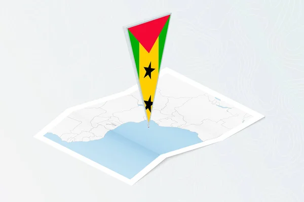 Mapa Papel Isométrico São Tomé Príncipe Com Bandeira Triangular São — Vetor de Stock