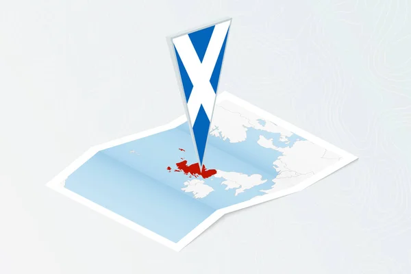 Ισομετρικός Χάρτινος Χάρτης Της Σκωτίας Τριγωνική Σημαία Της Σκωτίας Ισομετρικό — Διανυσματικό Αρχείο
