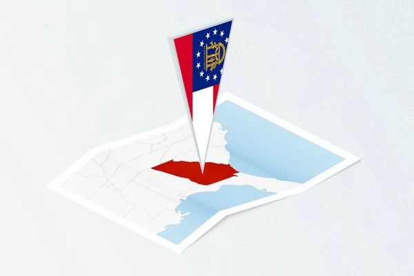 ジョージア州の三角形の旗を持つ同型の紙地図 地形的背景の地図 — ストックベクタ