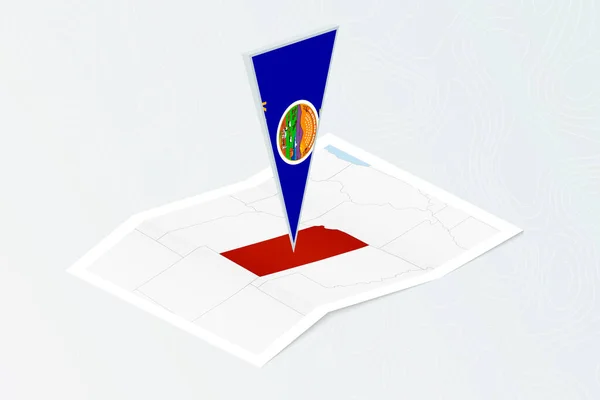 Mapa Papel Isométrico Kansas Con Bandera Triangular Kansas Estilo Isométrico — Vector de stock