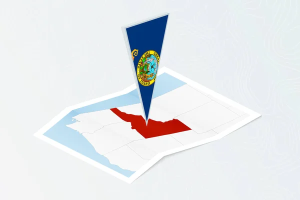 Idaho Izometrikus Papírtérképe Idahói Háromszögletű Zászlóval Izometrikus Stílusban Térkép Topográfiai — Stock Vector