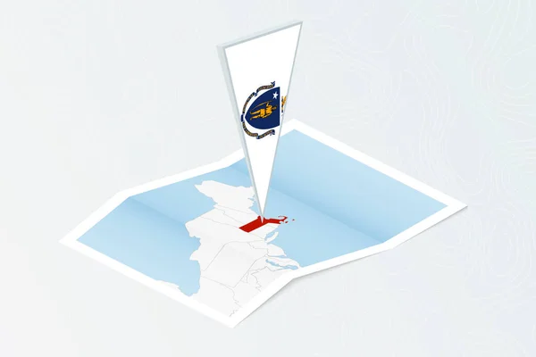 マサチューセッツ州の三角形の旗を持つ同型の紙地図 地形的背景の地図 — ストックベクタ