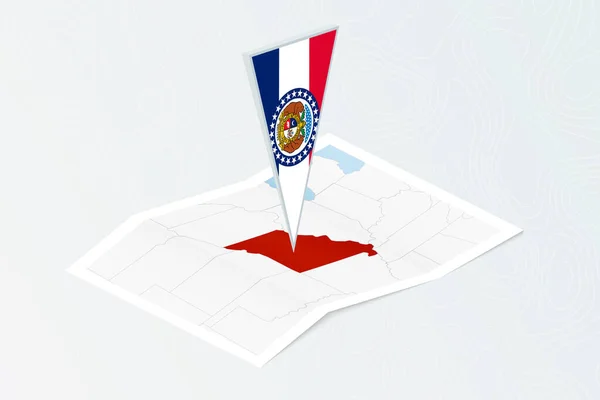 Carte Papier Isométrique Missouri Avec Drapeau Triangulaire Missouri Style Isométrique — Image vectorielle