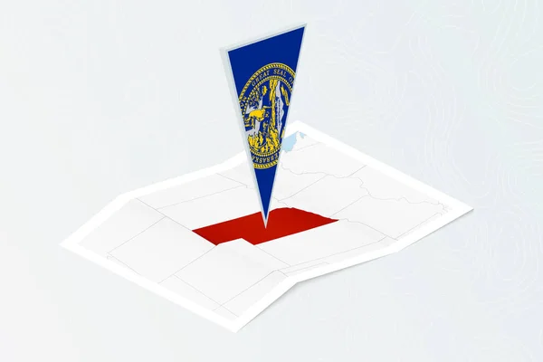 Isometrische Papieren Kaart Van Nebraska Met Driehoekige Vlag Van Nebraska — Stockvector