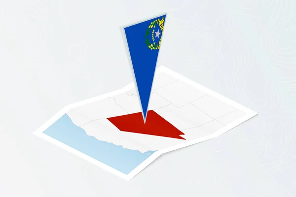 Isometrische Papierkarte Von Nevada Mit Dreieckiger Flagge Von Nevada Isometrischen — Stockvektor