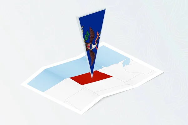 Isometrische Papierkarte Von North Dakota Mit Dreieckiger Flagge Von North — Stockvektor