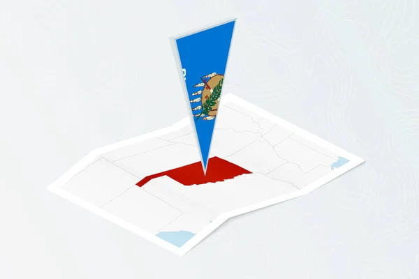 オクラホマ州の三角形の旗を持つ同型の紙地図 地形的背景の地図 — ストックベクタ