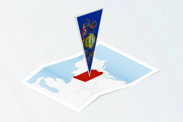 Isometrische Papierkarte Von Pennsylvania Mit Dreieckiger Flagge Von Pennsylvania Isometrischen — Stockvektor