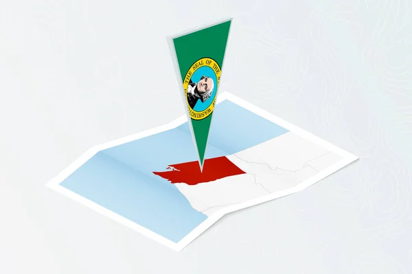 ワシントンの三角形の旗を同型にしたワシントンの等方紙地図 地形的背景の地図 — ストックベクタ