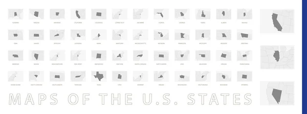 Збірка Карт Усіх Штатів Сша Сірим Кольором Карти Сусідніми Державами — стоковий вектор