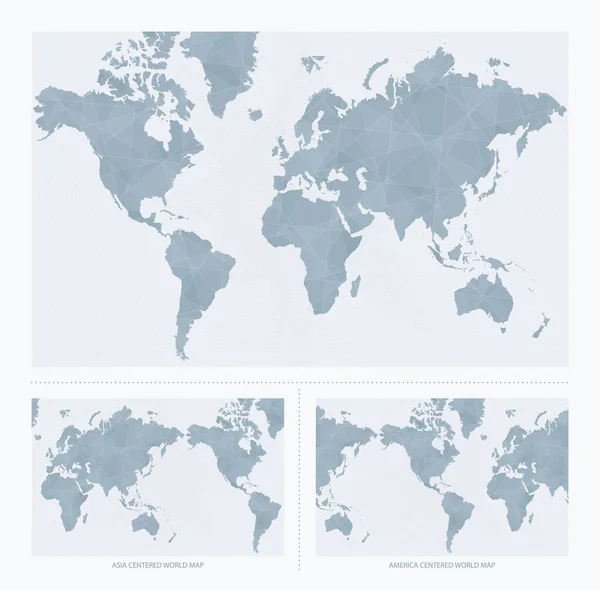 Карта Мира Три Версии Центр Америки Центр Азии Стандартная Карта — стоковый вектор