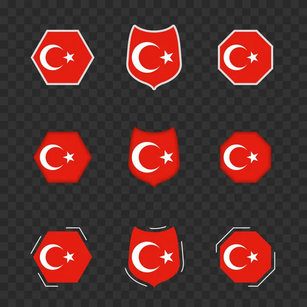 Símbolos Nacionales Turquía Sobre Fondo Oscuro Transparente Banderas Vectoriales Turquía — Vector de stock