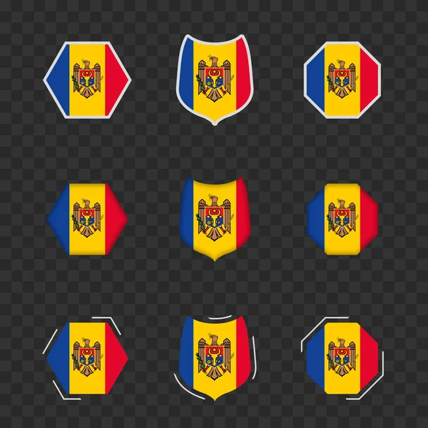 Símbolos Nacionales Moldavia Sobre Fondo Oscuro Transparente Banderas Vectoriales Moldavia — Vector de stock