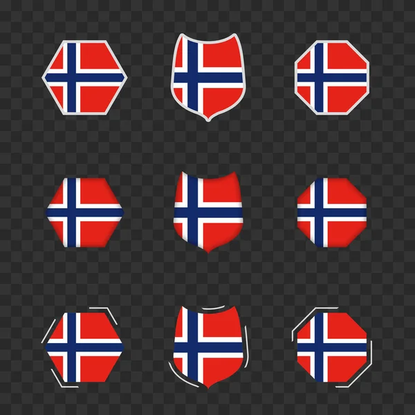 Simboli Nazionali Della Norvegia Sfondo Scuro Trasparente Bandiere Vettoriali Della — Vettoriale Stock