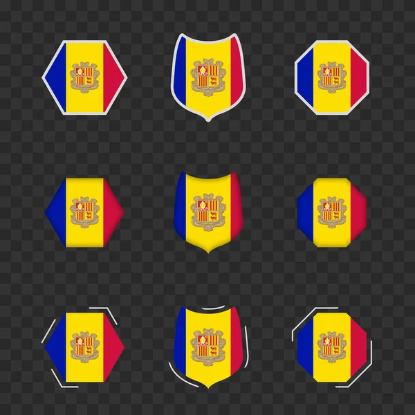 Symboles Nationaux Andorre Sur Fond Transparent Foncé Drapeaux Vectoriels Andorre — Image vectorielle
