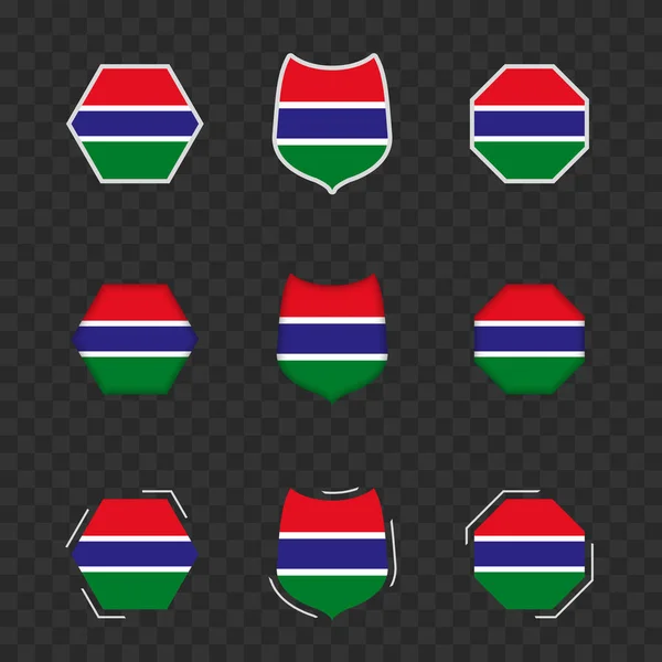 Símbolos Nacionales Gambia Sobre Fondo Oscuro Transparente Banderas Vectoriales Gambia — Archivo Imágenes Vectoriales