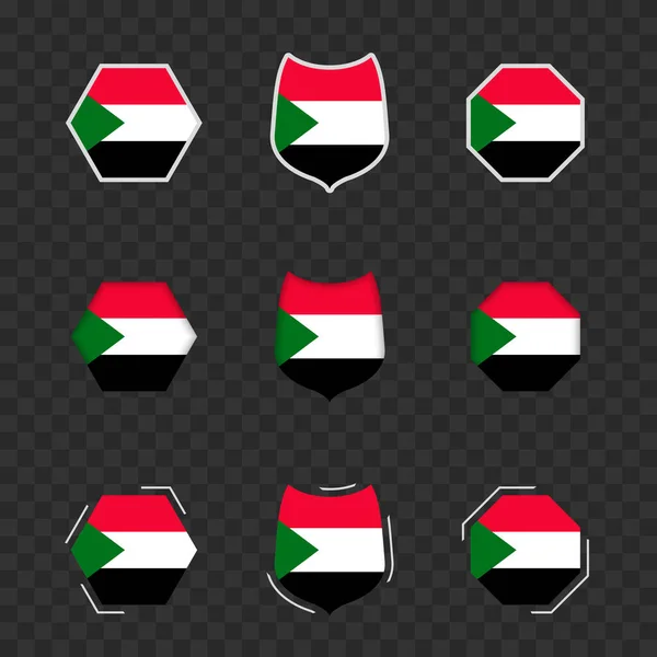Národní Symboly Súdánu Tmavém Průhledném Pozadí Vektorové Vlajky Súdánu — Stockový vektor