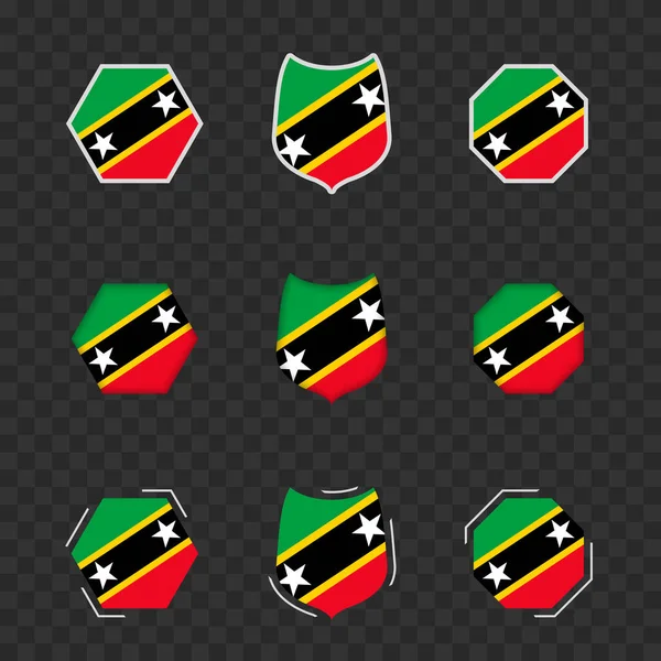 National Symbols Saint Kitts Nevis Dark Transparent Background Vector Flags — Stock Vector
