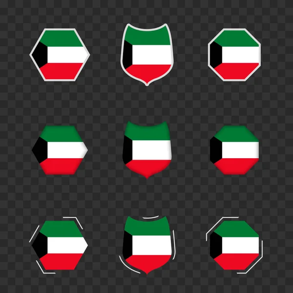 Símbolos Nacionales Kuwait Sobre Fondo Oscuro Transparente Banderas Vectoriales Kuwait — Archivo Imágenes Vectoriales