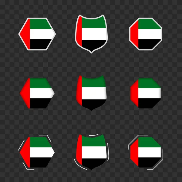 Národní Symboly Spojených Arabských Emirátů Tmavém Průhledném Pozadí Vektorové Vlajky — Stockový vektor