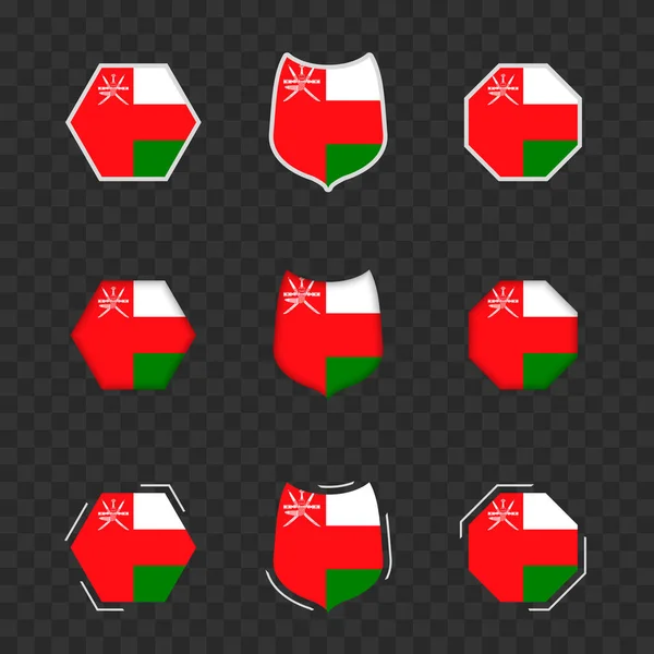 Národní Symboly Ománu Tmavém Průhledném Pozadí Vektorové Vlajky Ománu — Stockový vektor