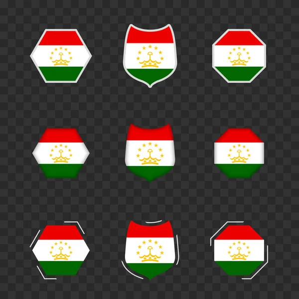 Symboles Nationaux Tadjikistan Sur Fond Transparent Foncé Drapeaux Vectoriels Tadjikistan — Image vectorielle