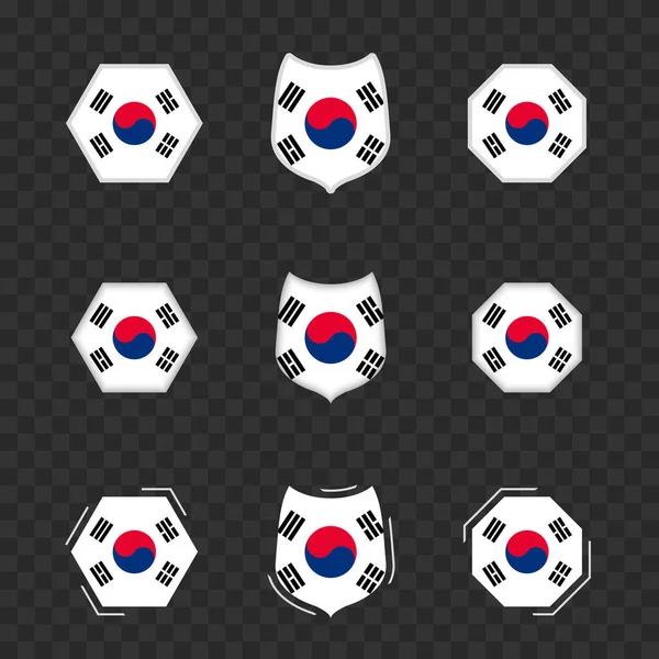 Símbolos Nacionales Corea Del Sur Sobre Fondo Oscuro Transparente Banderas — Vector de stock